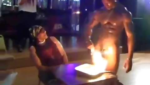 Ebony stripper and her male partner in a group sex session