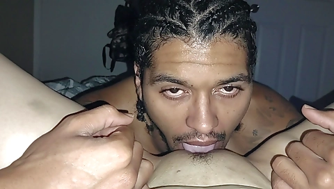 Latina girl in a dark outfit fucks her man at home