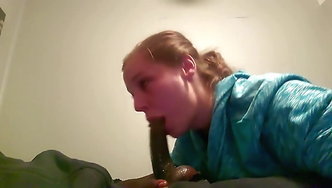 Blonde chick is having a deepthroat blowjob in her mouth