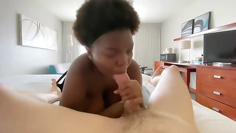 Ebony babe in tight pantyhose enjoys deep throat porn