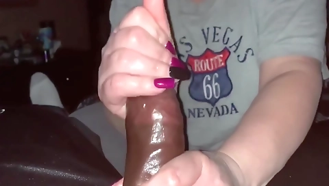 Milf with a hard cock takes it in her mouth and swallows it