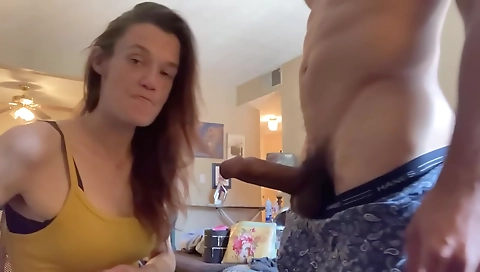 Milf with a big cock and a mouth gets fucked in the mouth