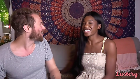 Ebony brunette girl getting her pussy cunnilingus and nipples