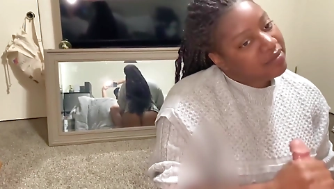 Ebony milf with a white dildo gets her pussy fucked