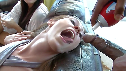 amateur blonde girls deepthroat in a group sex scene