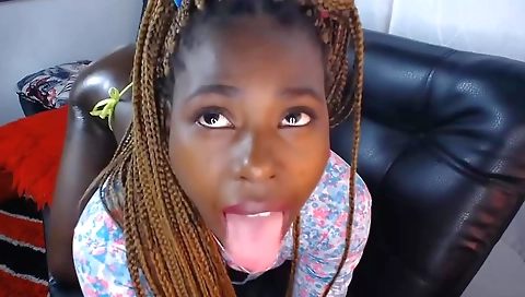 Ebony girl giving a blowjob and getting her ass fucked