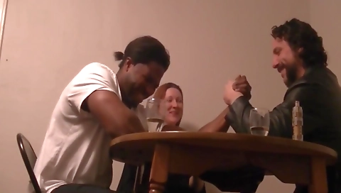 Busty whore has a threesome with boyfriend and her partner