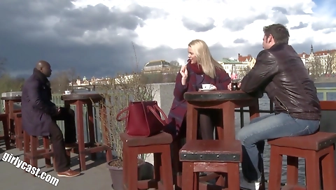 Simona gets fucked by a black man in a gangbang casting