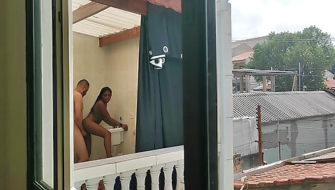 Ebony milf fucked in the kitchen by her blonde daughter