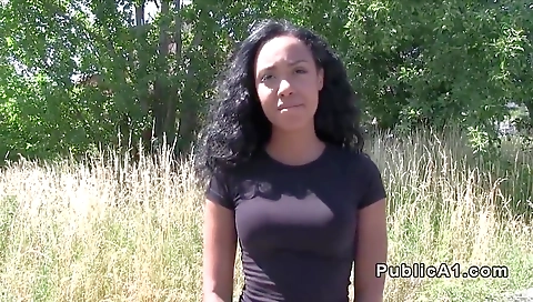 Big booty brunette with a tattooed bush plays with her black cock