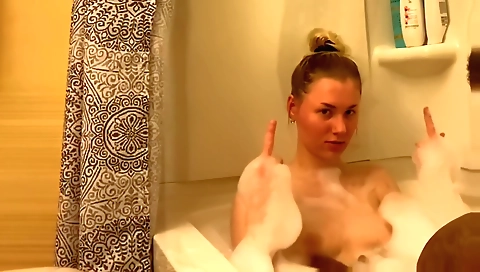 Blonde deepthroat sucking and fucking a hard dick in the bathroom