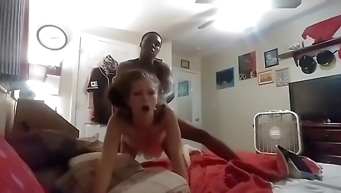 Brunette and her white girlfriend are playing in a webcam video